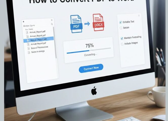Step-by-step guide image for converting PDF files to editable Word documents online.